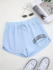 Letter Print Drawstring Shorts for Women