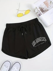 Letter Print Drawstring Shorts for Women