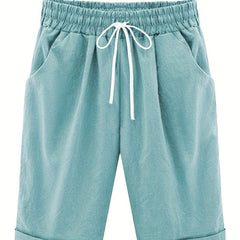 Elastic Drawstring Pockets Summer Shorts Women's Clothing