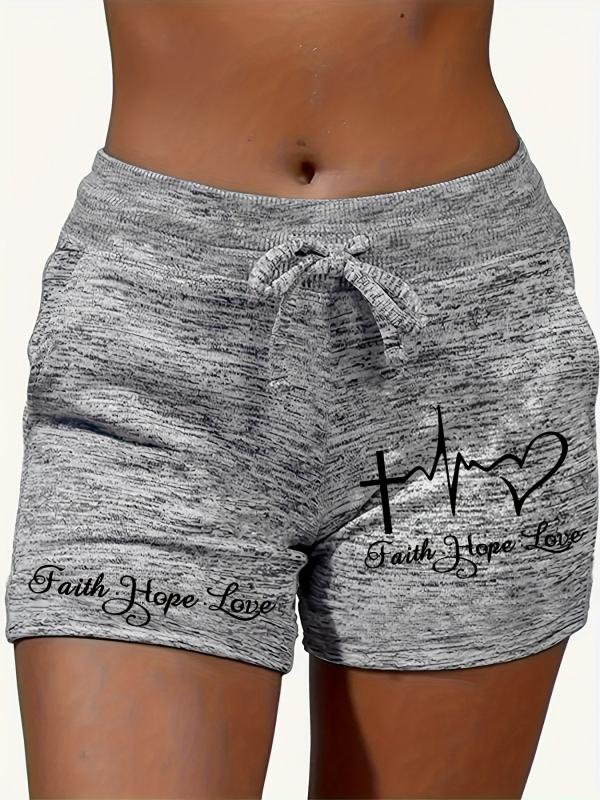 Faith & Love Print Drawstring Shorts Casual Shorts Women's Clothing