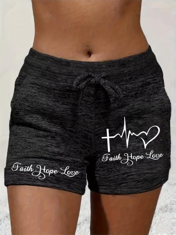 Faith & Love Print Drawstring Shorts Casual Shorts Women's Clothing