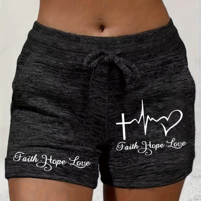 Faith & Love Print Drawstring Shorts Casual Shorts Women's Clothing
