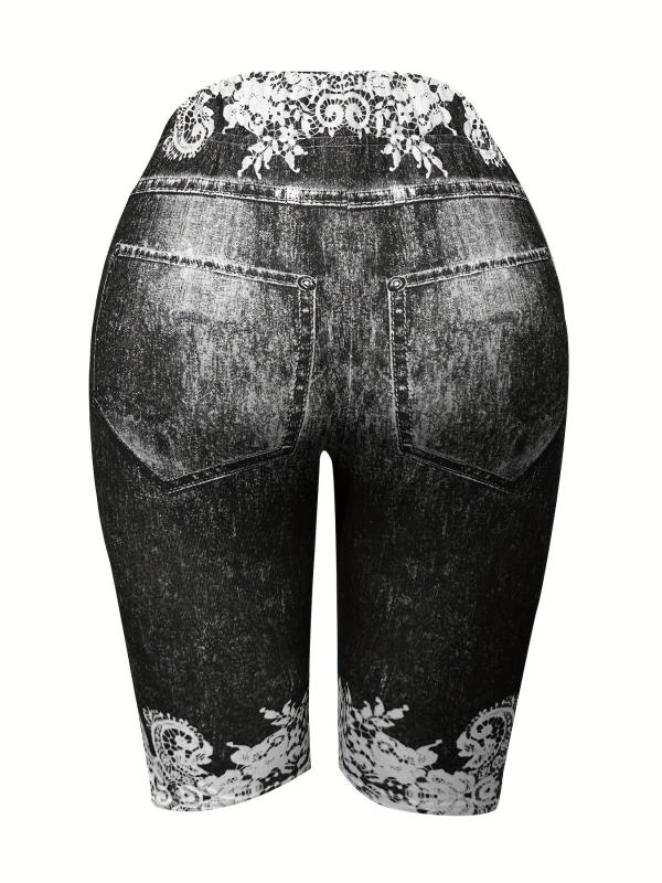Denim Print Short Jeggings Slim Casual Shorts Women's Clothing