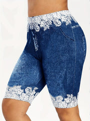 Denim Print Short Jeggings Slim Casual Shorts Women's Clothing