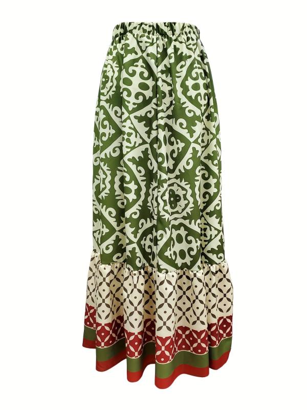 Geo & Block High Waist Boho Skirt for Women
