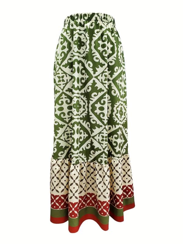 Geo & Block High Waist Boho Skirt for Women