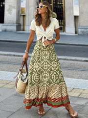 Geo & Block High Waist Boho Skirt for Women