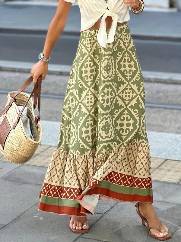Geo & Block High Waist Boho Skirt for Women