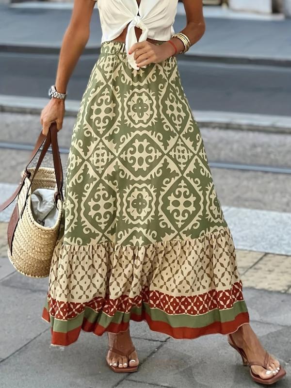 Geo & Block High Waist Boho Skirt for Women