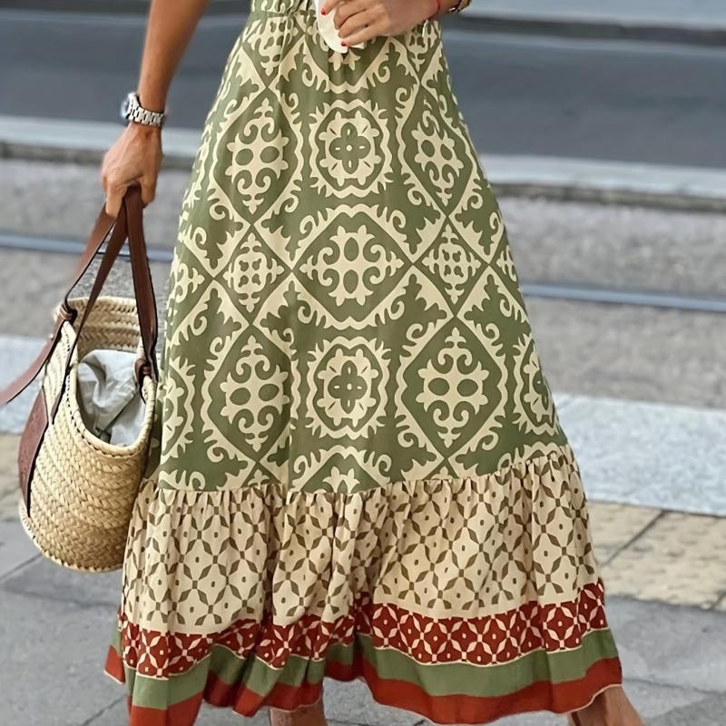 Geo & Block High Waist Boho Skirt for Women