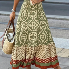 Geo & Block High Waist Boho Skirt for Women