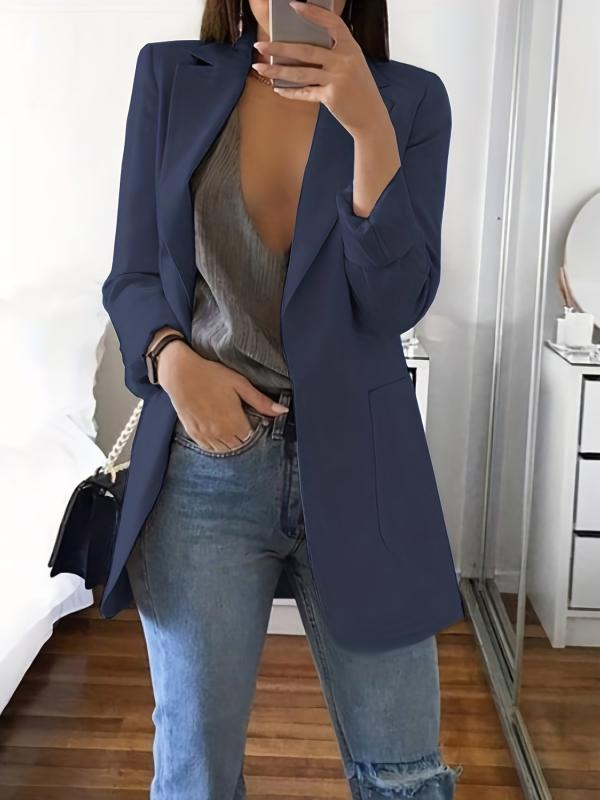 Solid Lapel Blazer Casual Long Sleeve Open Front Work Office Outerwear