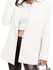 Women's Plus Size Open Front Long Sleeve Boyfriend Blazer