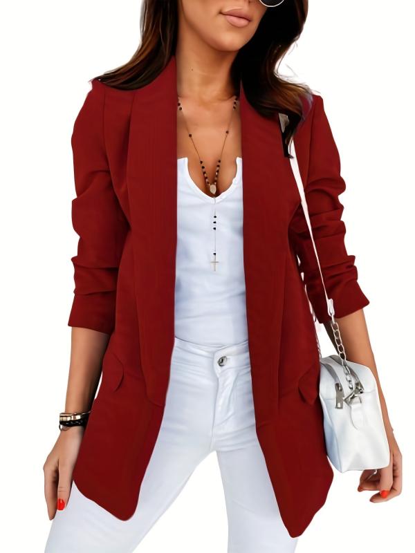 V Neck Pocket Blazer Coat Casual Long Sleeve Loose Outerwear