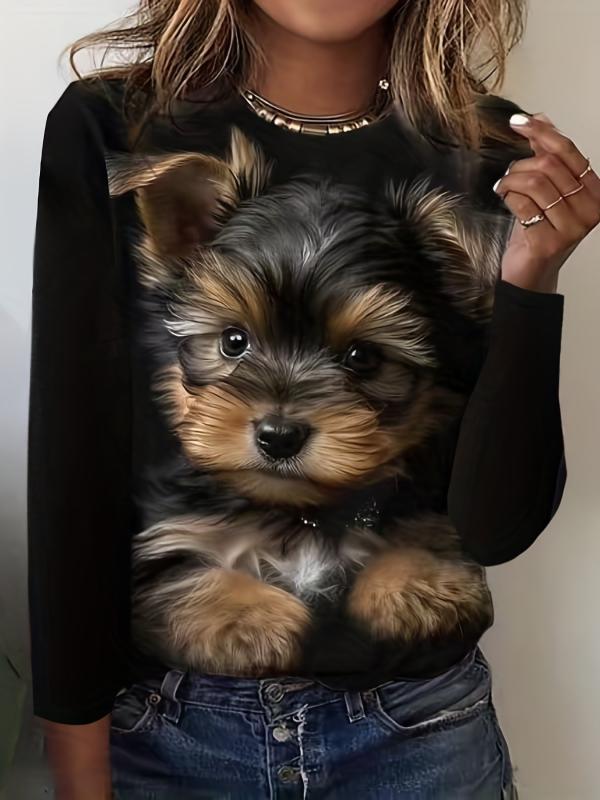 Zip & Cat Print Pullover Sweatshirt for Women
