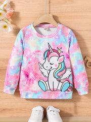 Girls Unicorn & Tie Dye Crew Neck Sweatshirt Regular Fit Long Sleeve Shirt Tops