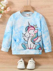 Girls Unicorn & Tie Dye Crew Neck Sweatshirt Regular Fit Long Sleeve Shirt Tops