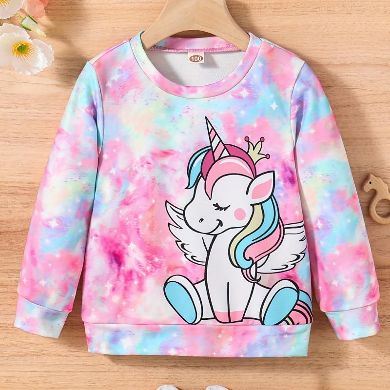 Girls Unicorn & Tie Dye Crew Neck Sweatshirt Regular Fit Long Sleeve Shirt Tops