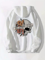 Floral & Skull Print Hoodies Drawstring Kangaroo Pocket Casual Sweatshirt