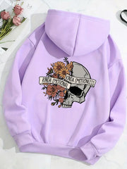 Floral & Skull Print Hoodies Drawstring Kangaroo Pocket Casual Sweatshirt