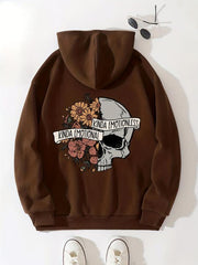 Floral & Skull Print Hoodies Drawstring Kangaroo Pocket Casual Sweatshirt