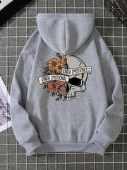 Floral & Skull Print Hoodies Drawstring Kangaroo Pocket Casual Sweatshirt
