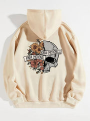 Floral & Skull Print Hoodies Drawstring Kangaroo Pocket Casual Sweatshirt