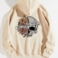 Floral & Skull Print Hoodies Drawstring Kangaroo Pocket Casual Sweatshirt
