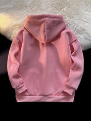 Girls Plush Warm Hoodie Cartoon Print Long Sleeve Pocket Pullover