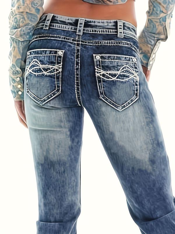 Vintage Wash Boot Cut Jeans with Top Stitching