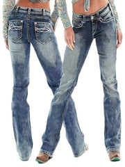 Vintage Wash Boot Cut Jeans with Top Stitching