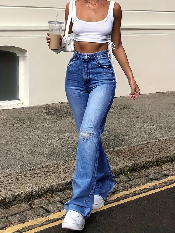 High Waist Bell Bottom High Rise Denim Pants Women's Jeans