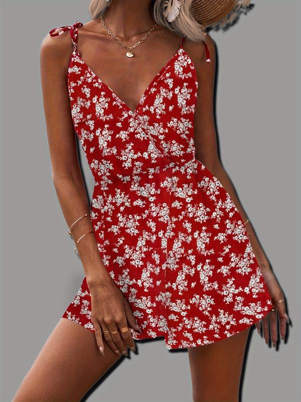Floral Print V neck Cami Romper Jumpsuit Sleeveless Romper Jumpsuit