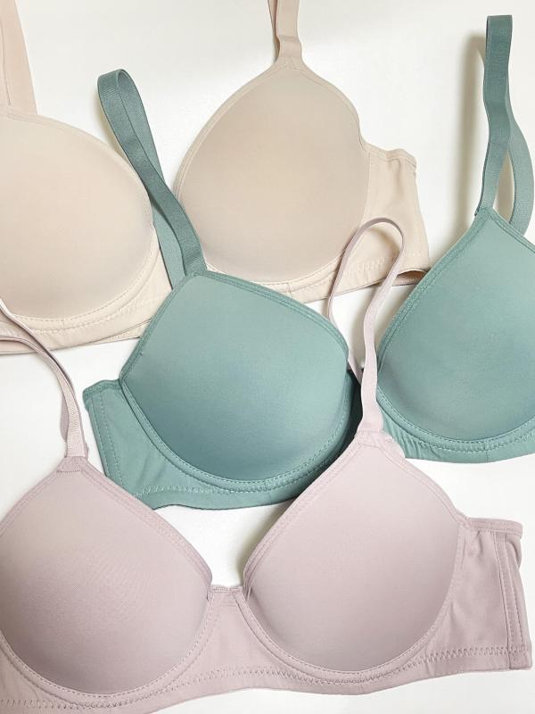 3pcs Solid Push Up Bras Comfy Everyday T Shirt Bra Women's Lingerie