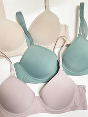 3pcs Solid Push Up Bras Comfy Everyday T Shirt Bra Women's Lingerie