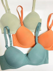 3pcs Solid Push Up Bras Comfy Everyday T Shirt Bra Women's Lingerie
