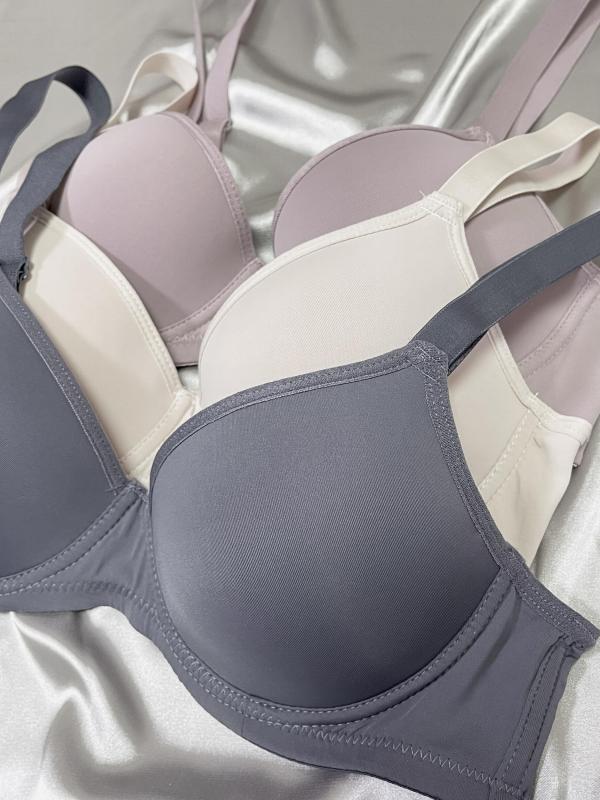 3pcs Solid Push Up Bras Comfy Everyday T Shirt Bra Women's Lingerie