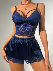 Floral Lace Satin Lingerie Set Cami Top & Shorts