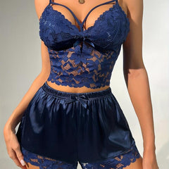 Floral Lace Satin Lingerie Set Cami Top & Shorts