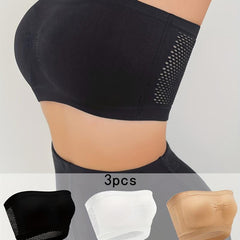 3pcs Strapless Bandeau Bras Comfy & Soft Stretch Everyday Bra
