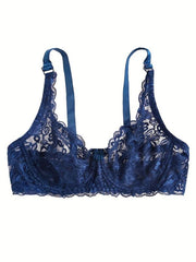 Sexy Lace Floral Underwire Semi Sheer Bra For Women