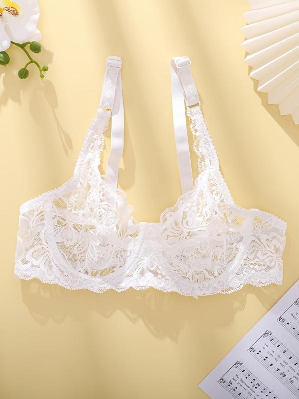 Sexy Lace Floral Underwire Semi Sheer Bra For Women
