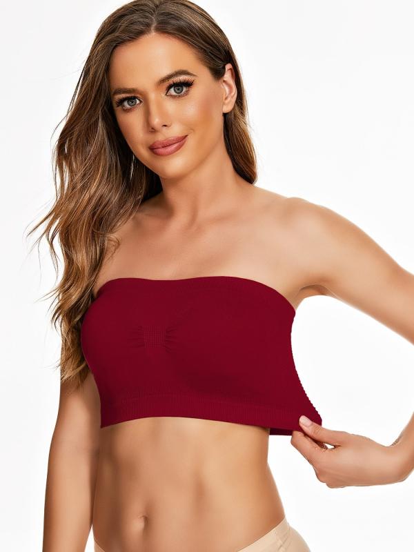 Seamless Bandeau Bra Top Strapless Non Padded Nylon Stretch Bra