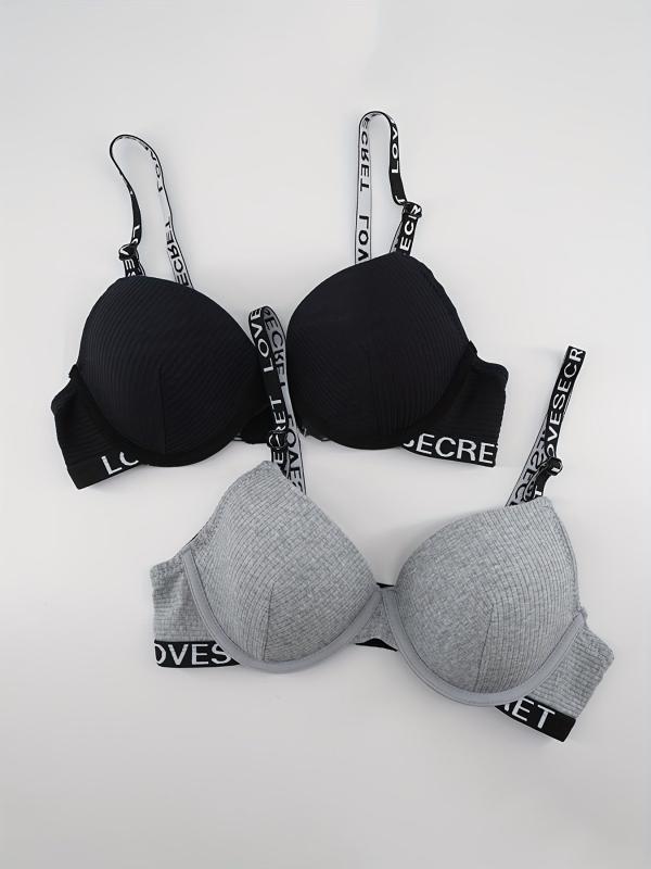 Letter Print T Shirt Bras Push Up Everyday Lingerie