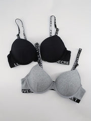 Letter Print T Shirt Bras Push Up Everyday Lingerie