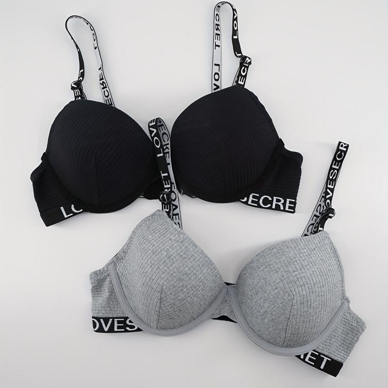 Letter Print T Shirt Bras Push Up Everyday Lingerie
