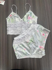 Sexy Lace Cami Top and Shorts Set with Panties Lingerie Pajama