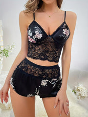 Sexy Lace Cami Top and Shorts Set with Panties Lingerie Pajama