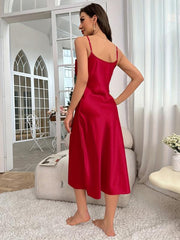 Satin Slip Nightdress V Neck Spaghetti Strap Sleep Dress Women's Sleepwear