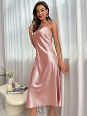 Satin Slip Nightdress V Neck Spaghetti Strap Sleep Dress Women's Sleepwear